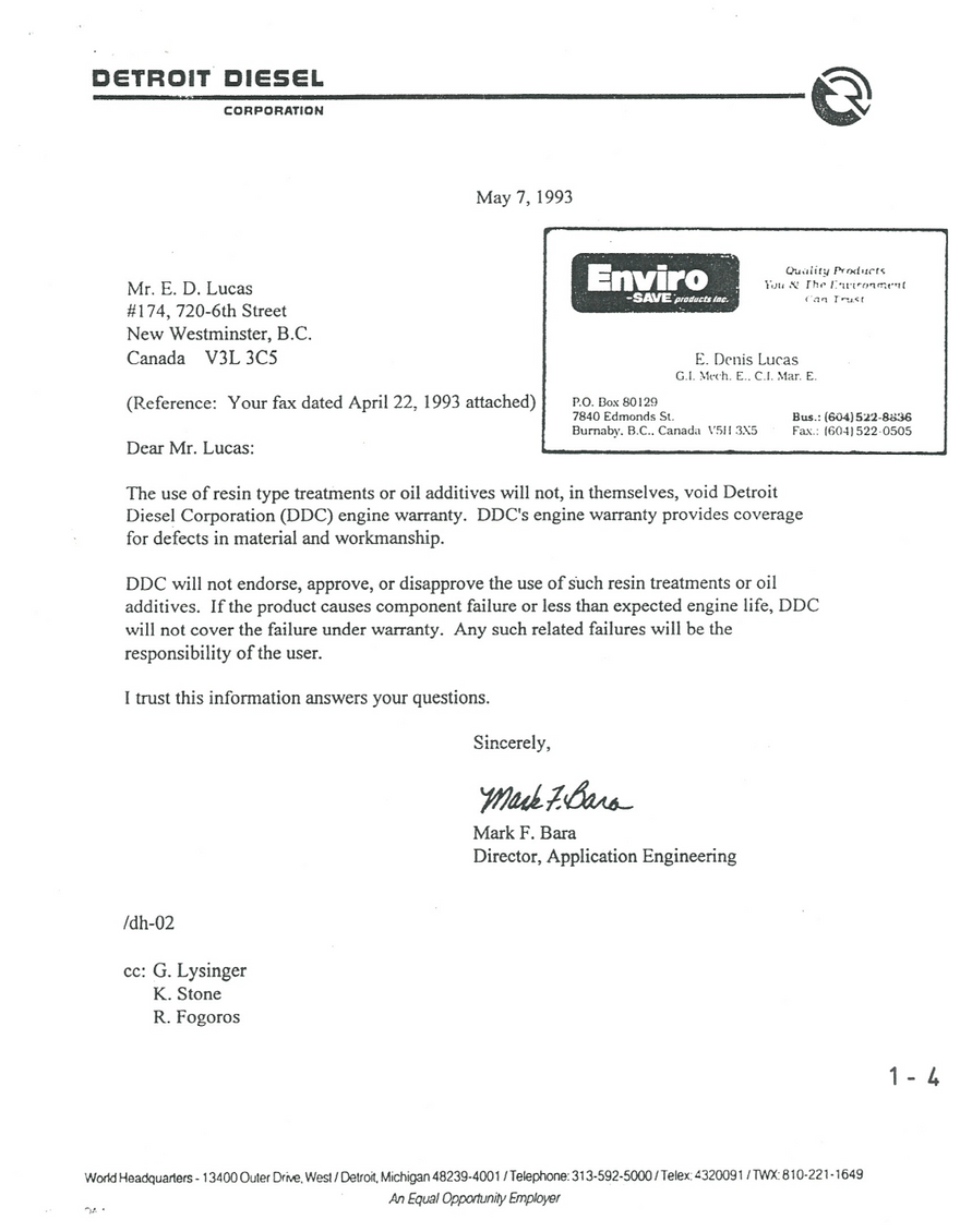 Detroit diesel envirosave will not void warranty
